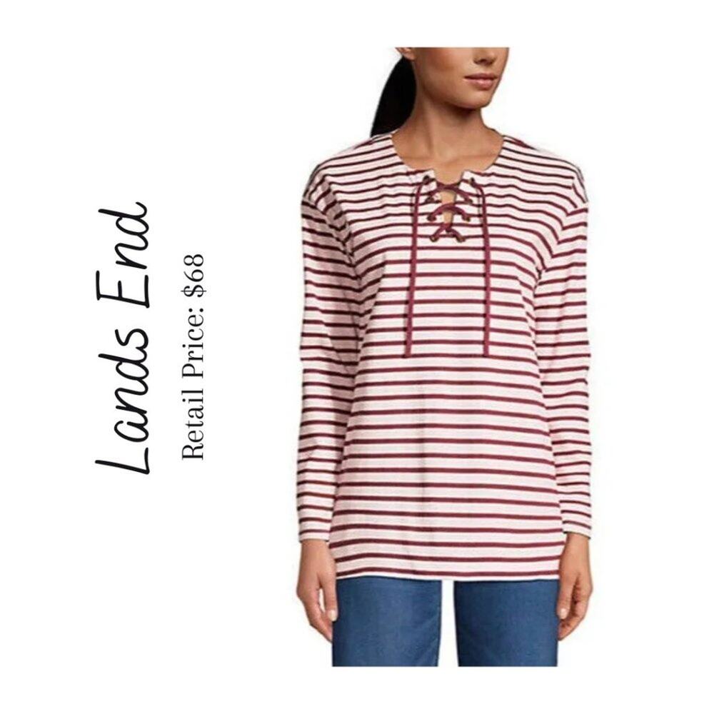 Lands End Long Sleeve Heavyweight Jersey Lace Front Tunic Size M
